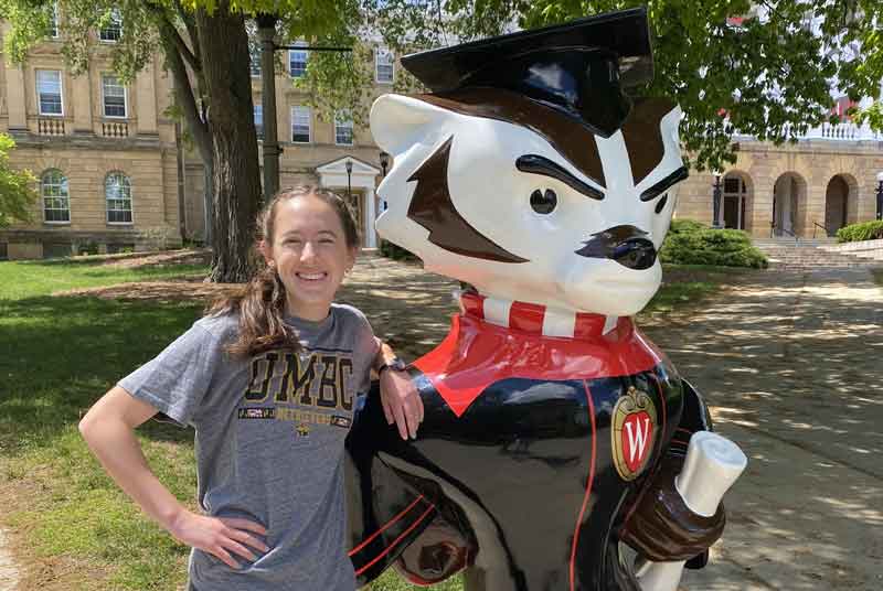 Honor Student poses with University of Wisconsin-Madison's Mascot